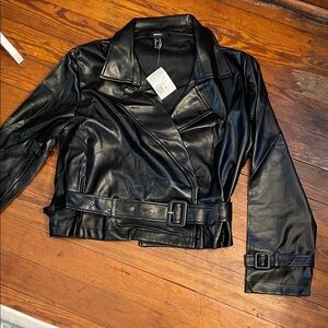 Forever 21 Black Belted Faux Leather Jacket